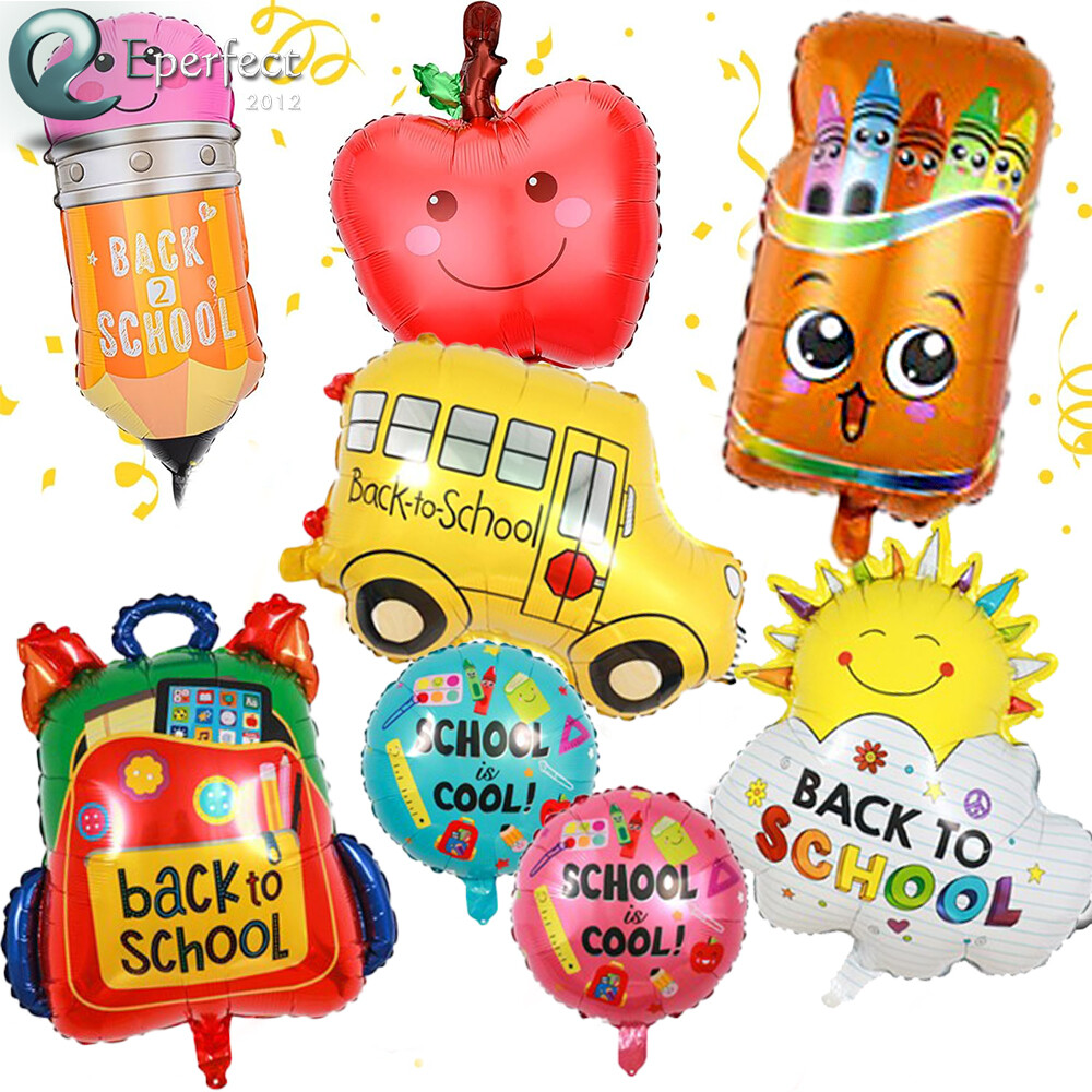 8Pcs Back to School Foil Balloons Set Stationery Balloons Pencil Apple Reusable-image
