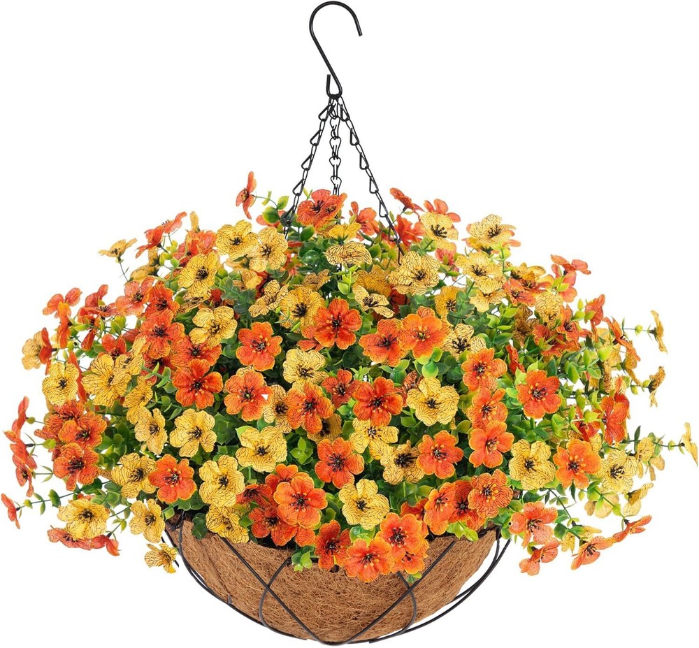 Artificial Faux Hanging Plants Flowers Basket for Fall, Colorful Daisy Flower...