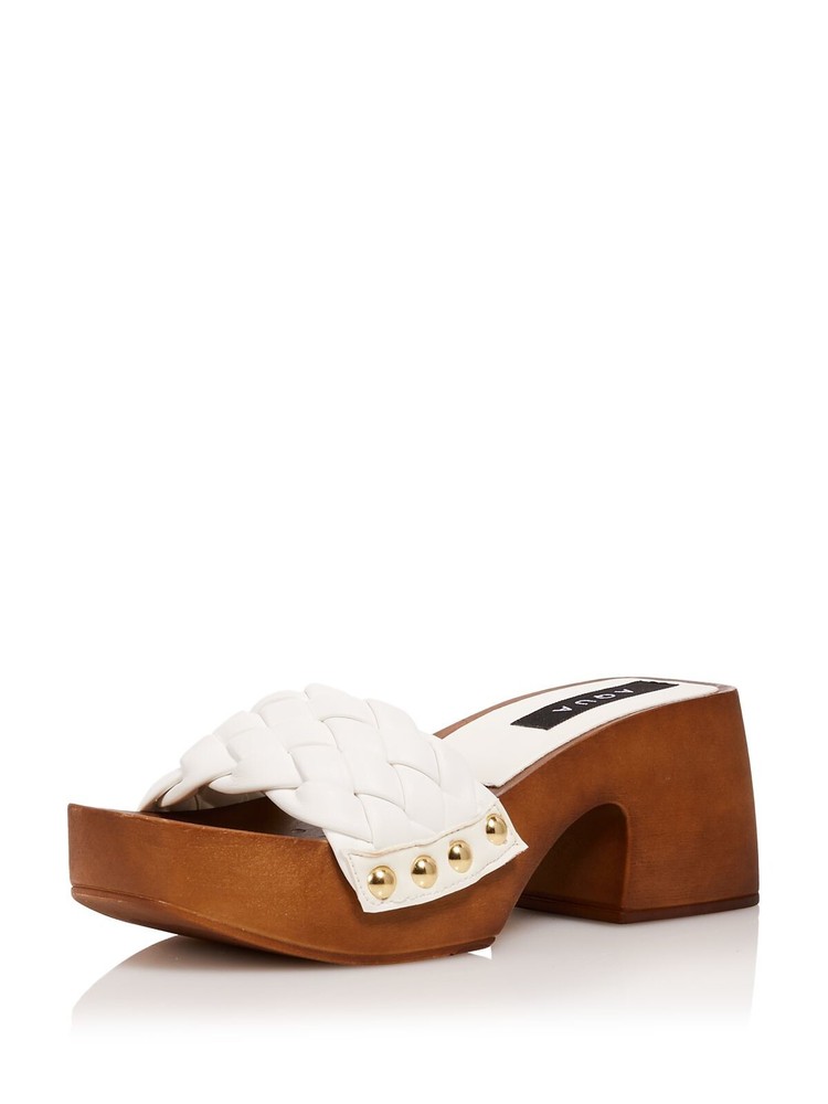 AQUA Womens White Boho Square Toe Platform Heeled Sandal Size 6 M