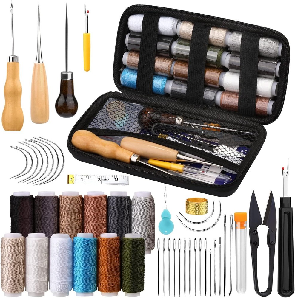 Upholstery Repair Kit, 48pcs Leather Sewing Kit with Upholstery Thread, Sewing..