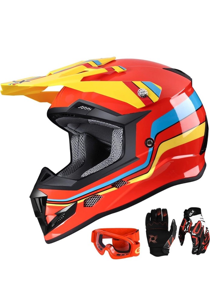 GLX GX623 Youth ATV/Dirt Bike Helmet Combo – Retro Red – Large – DOT