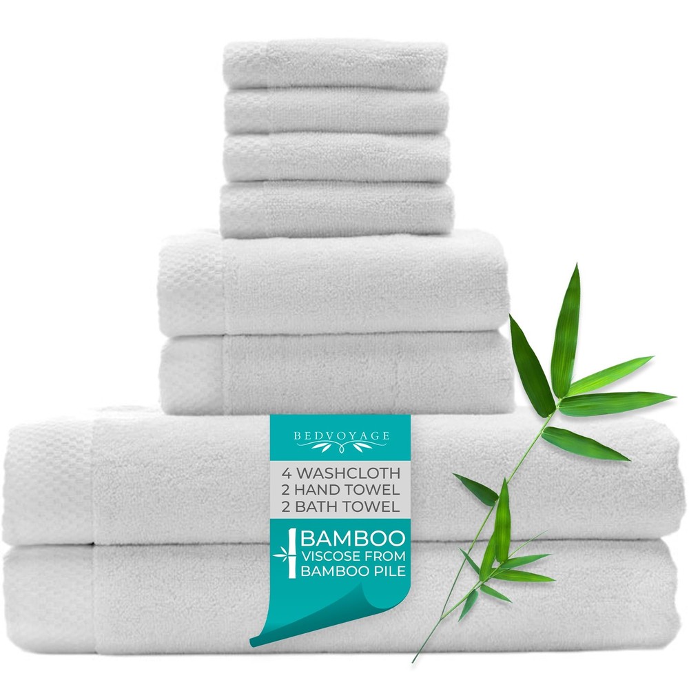 Luxury 8pc Bamboo Viscose Towel Set 600 GSM Ultra Soft Bath Towels