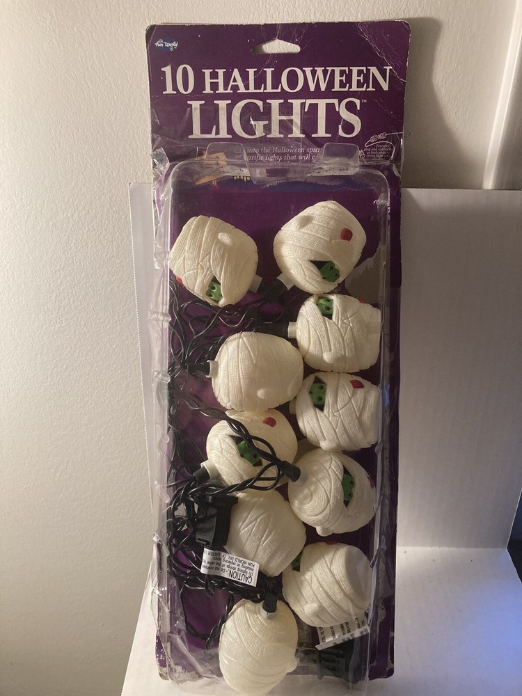 VTG Fun World Mummy Halloween Blow Mold String Lights Set Box 10