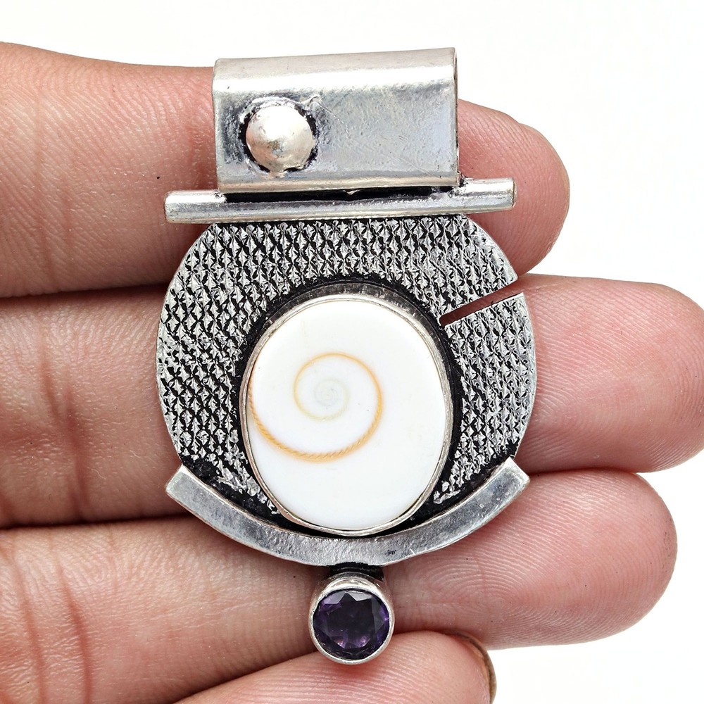 Amethyst Gemstone Silver Pendant Jewelry for Mother's Day 1.75 Inch