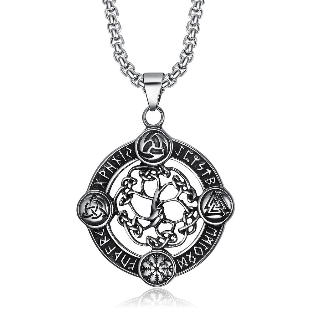Viking Rune Celtic Tree Of Life Pendant Necklace Stainless Steel Mens Jewelry