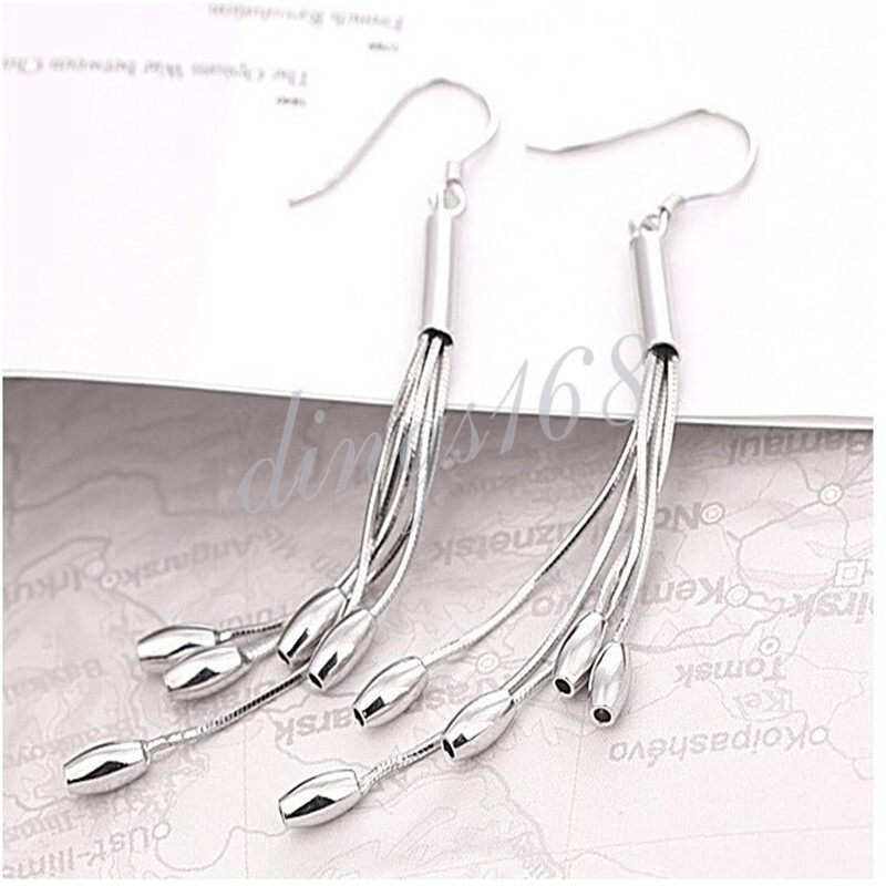 925 Sterling Silver HypoAllergenic 89mm 5-Thread Bead Tassels Hook Earrings T754