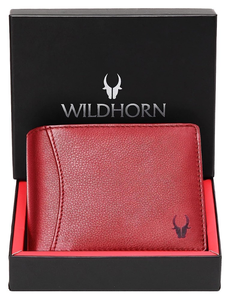 WildHorn Leather Bifold Wallets For Men RFID Blocking Stylist RED Wallet GIFT