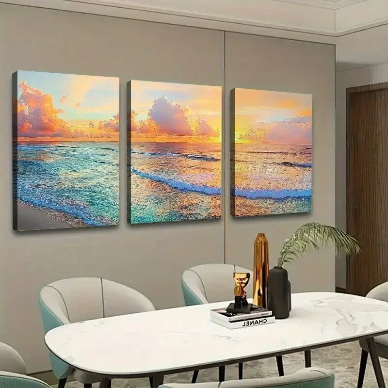 3pcs Sunset Ocean Beach Canvas Wall Art Canvas Unframed