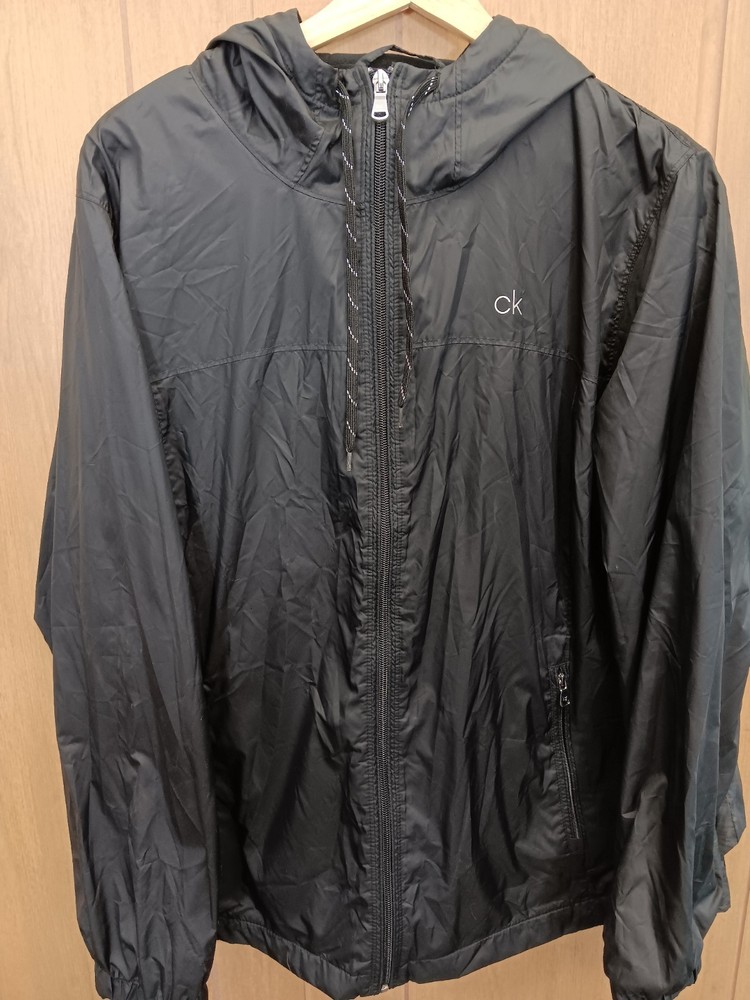 Calvin Klein Men's Black Windbreaker Hooded Jacket Full Zip Softshell Size XXL