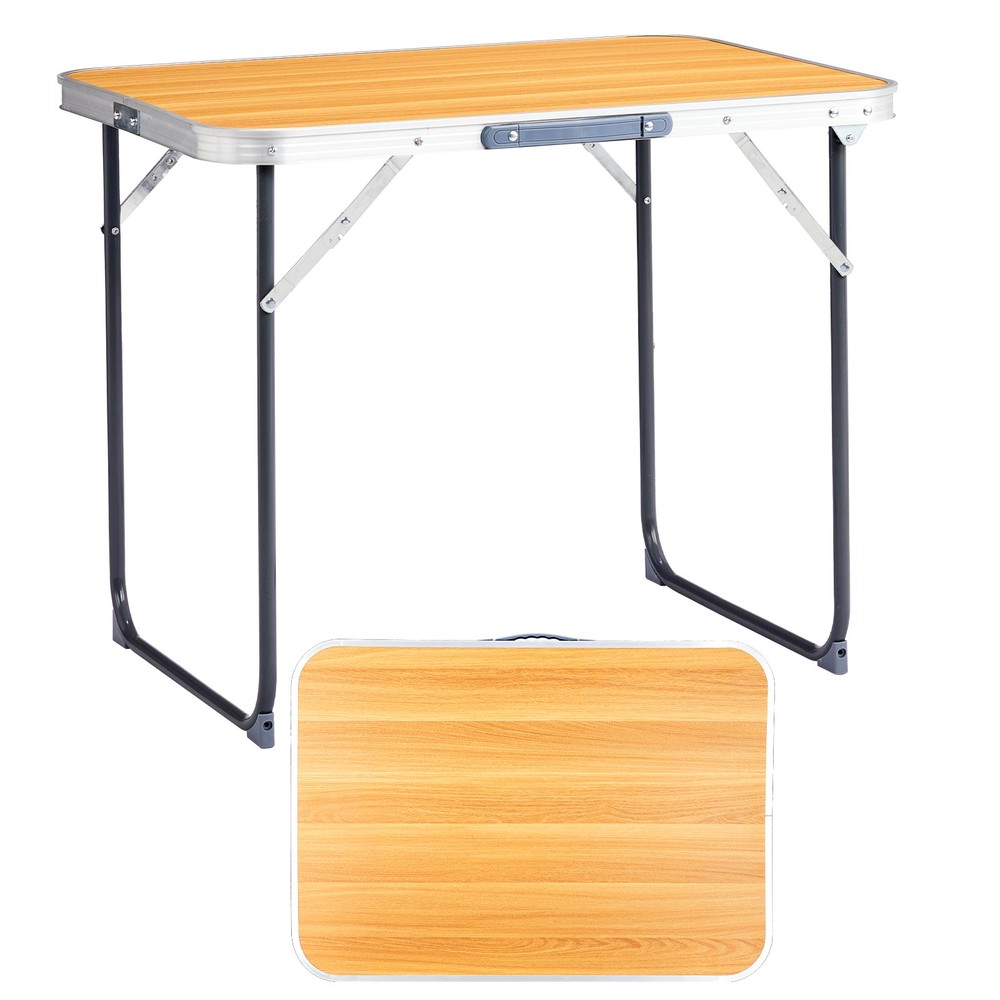 2.3ft Wood Grain Outdoor Folding Table Aluminum Alloy Rectangular