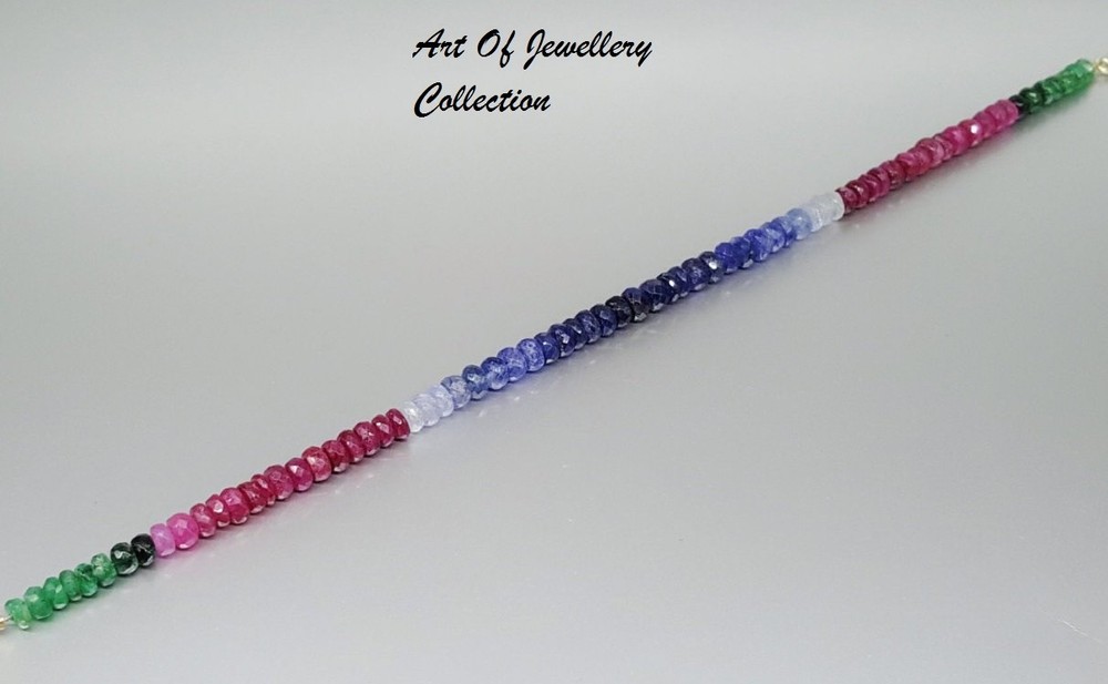 Christmas Sale 100% Natural Multi Beaded Gemstone Bracelet 925 Silver Clasp 7.5