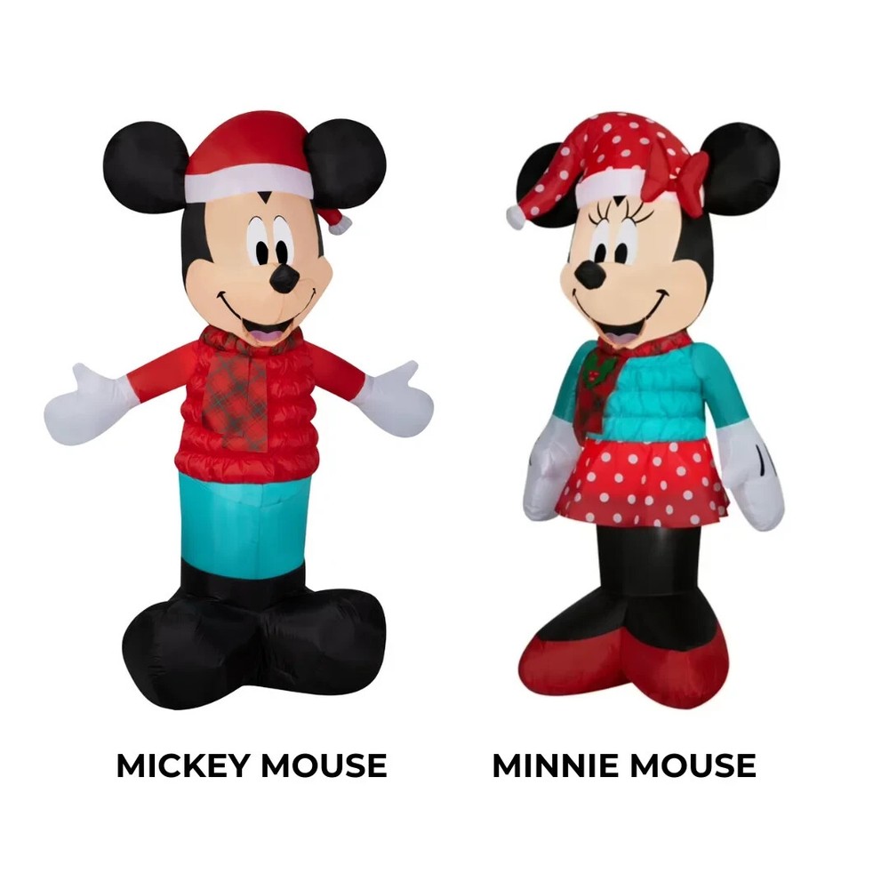 Mickey Minnie Mouse 5ft LED Light Up Christmas Inflatable Puffer Bundle Set