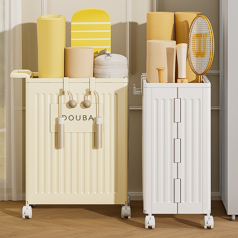 Foldable PP Storage Cabinet with Wheels in Cream Yellow 39x25x52.5cm