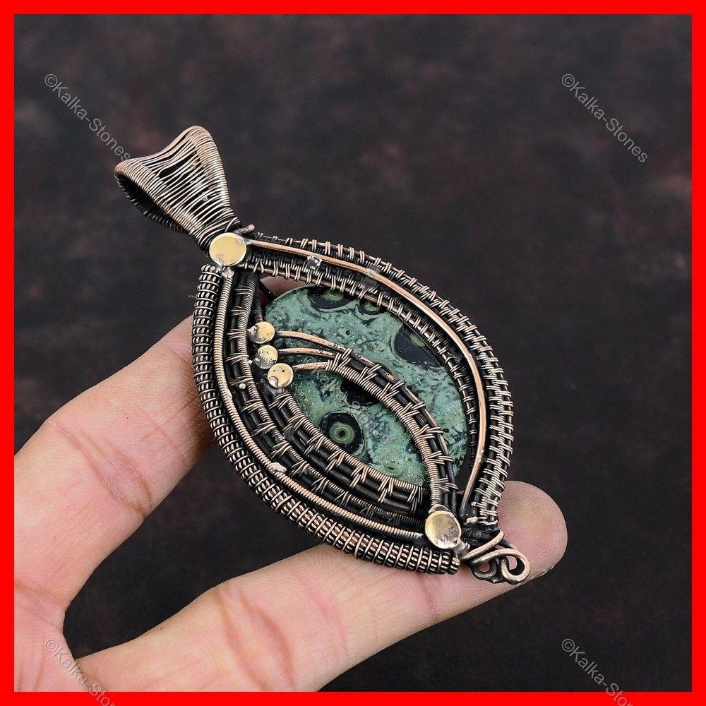 Natural Kambaba Jasper Boho Pendant Handcrafted in Copper – Easter Special