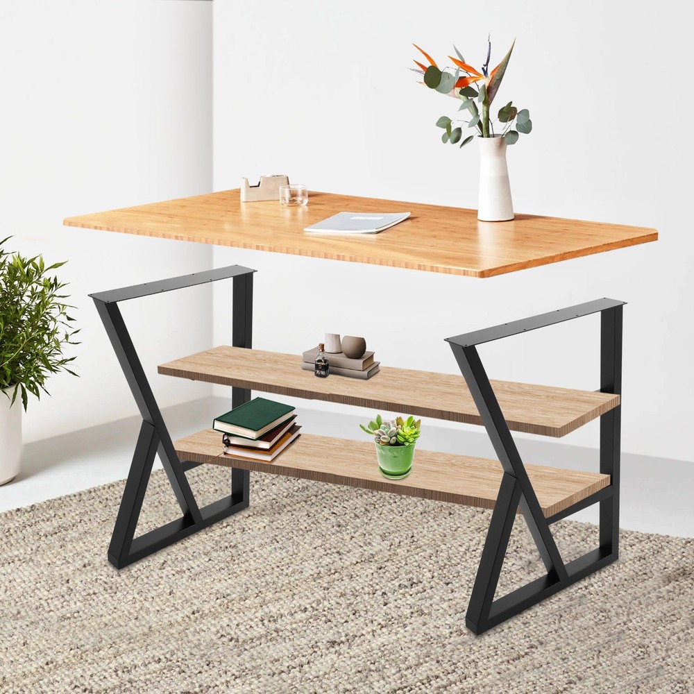 Modern 2PCS Iron Table Legs K-Shaped Floor Standing Dining Table Legs Black