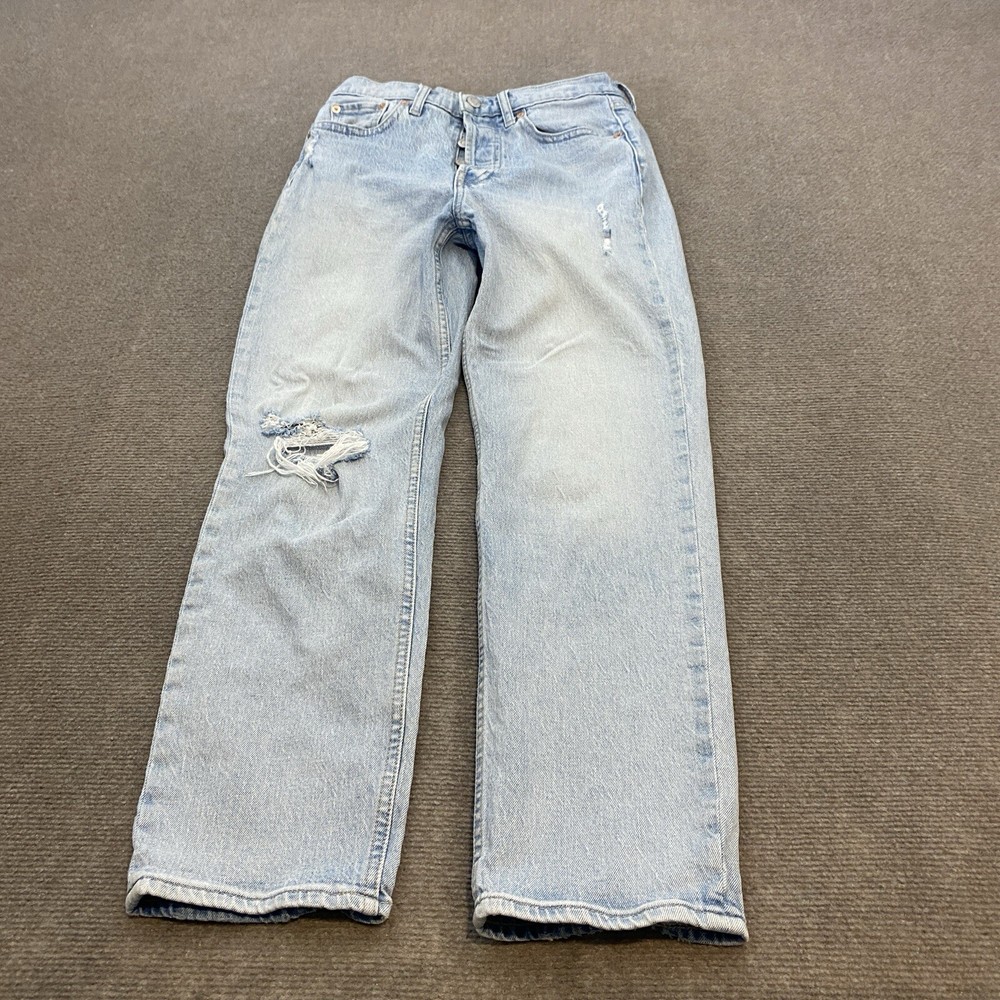 GAP Women's 26/2 Cheeky Straight High Rise Jeans Light Wash Distressed Denim