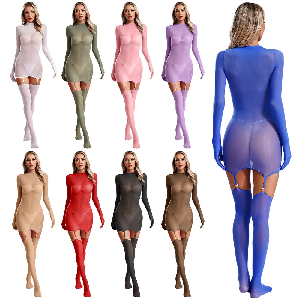 Women's Glossy Silky Bodystocking Lingerie Bodysuits Tights Underwear Nightwear