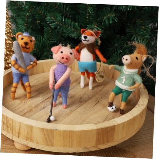 Set of 4 Christmas Felt Animal Athletes Ornaments, 5