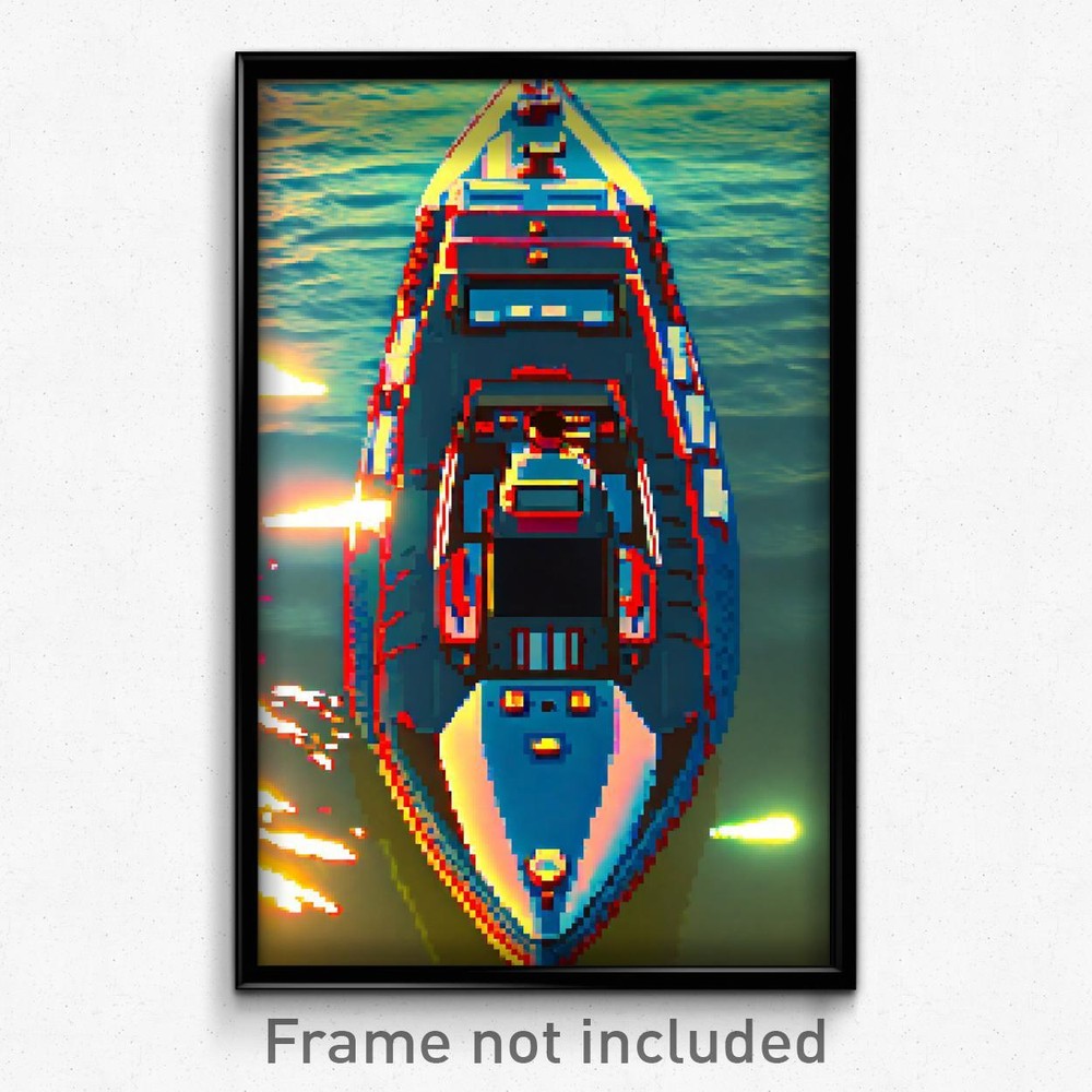 Pixel Art Poster - Advanced Boat (8 Bit Psychedelic Trippy Video Game Print)