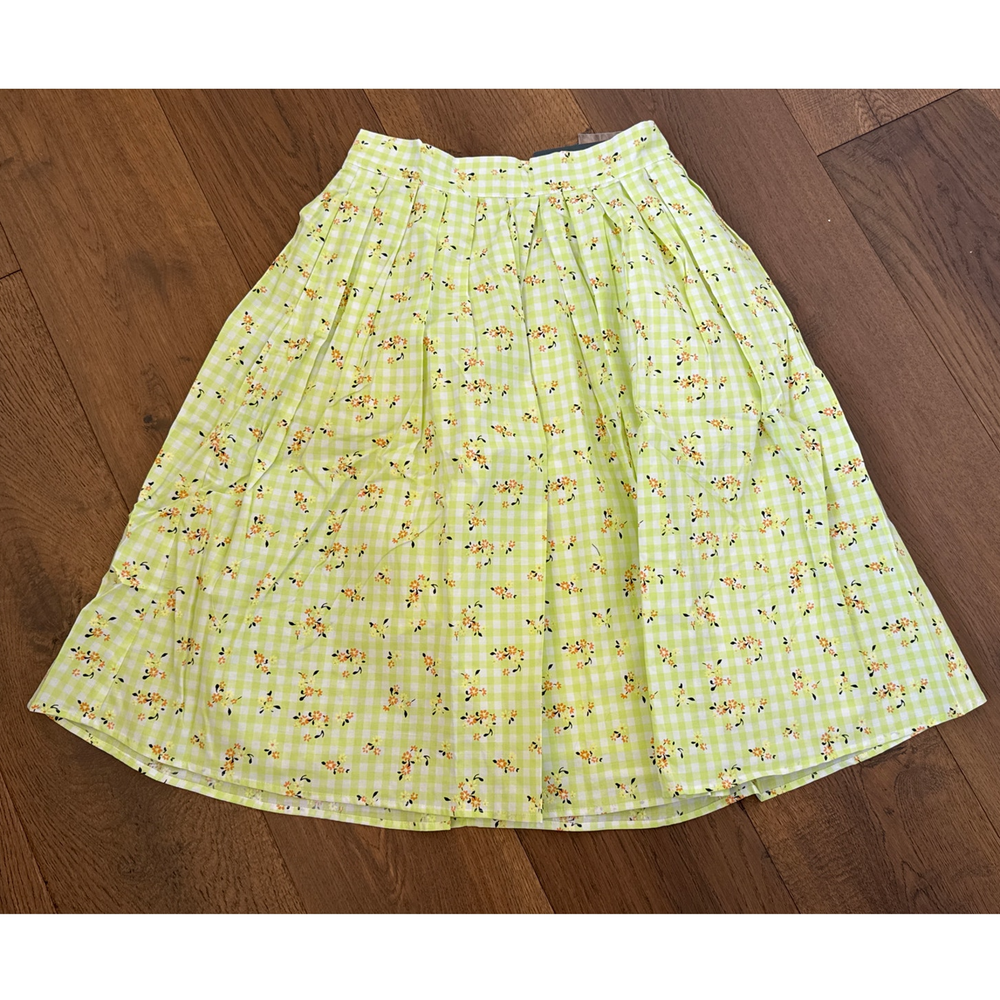 ModCloth Green Gingham Cottage Pleated Skirt Imagine the Possibilities NWT