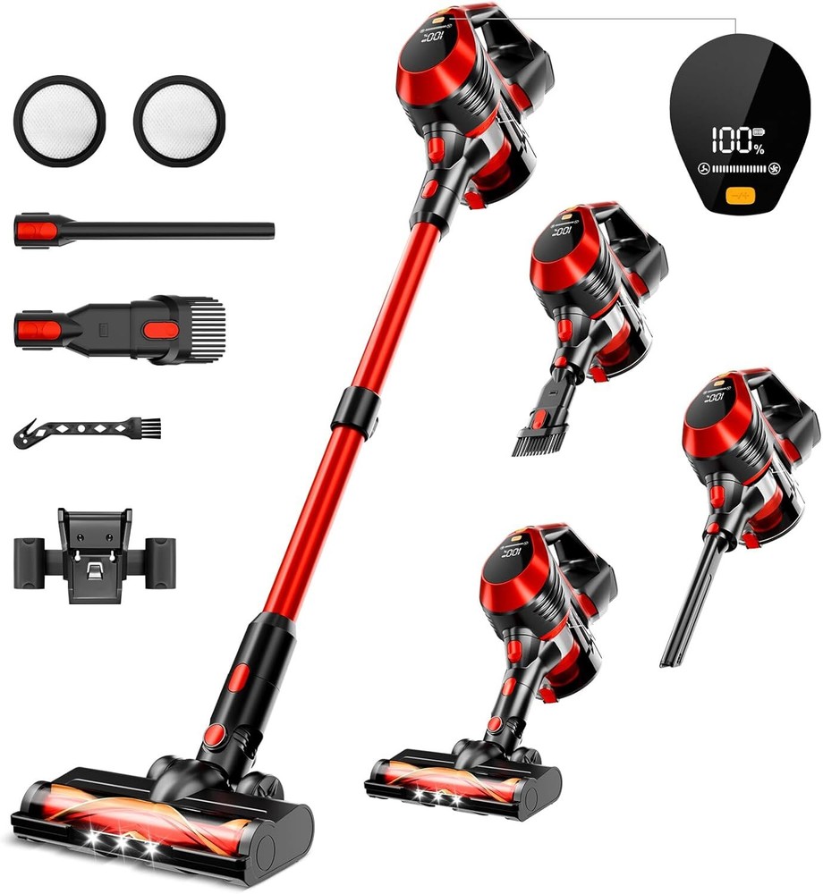 Cordless Stick Vacuum Cleaner - Lightweight, 8 in 1 Bright Red
