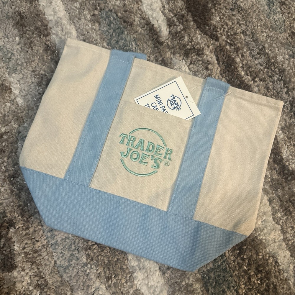 Trader Joes Mini Pastel Blue , Purple, Pink Canvas Tote Bags