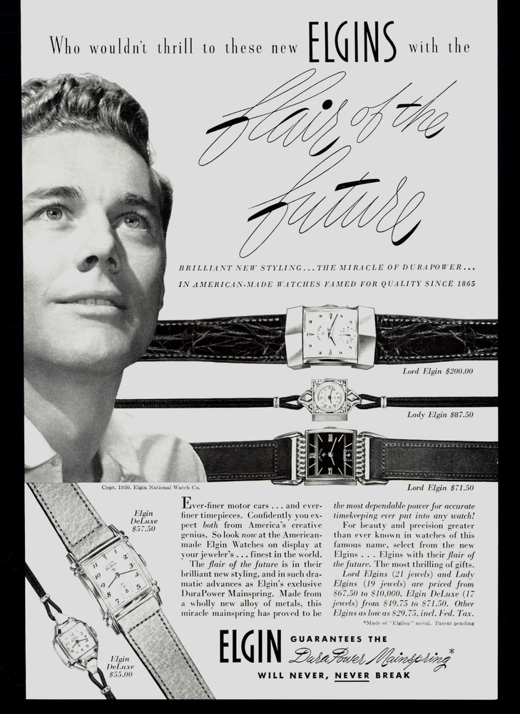 1950 Elgin Deluxe Lady Elgin & Lord Elgin Watches Handsome Man Vintage Print Ad