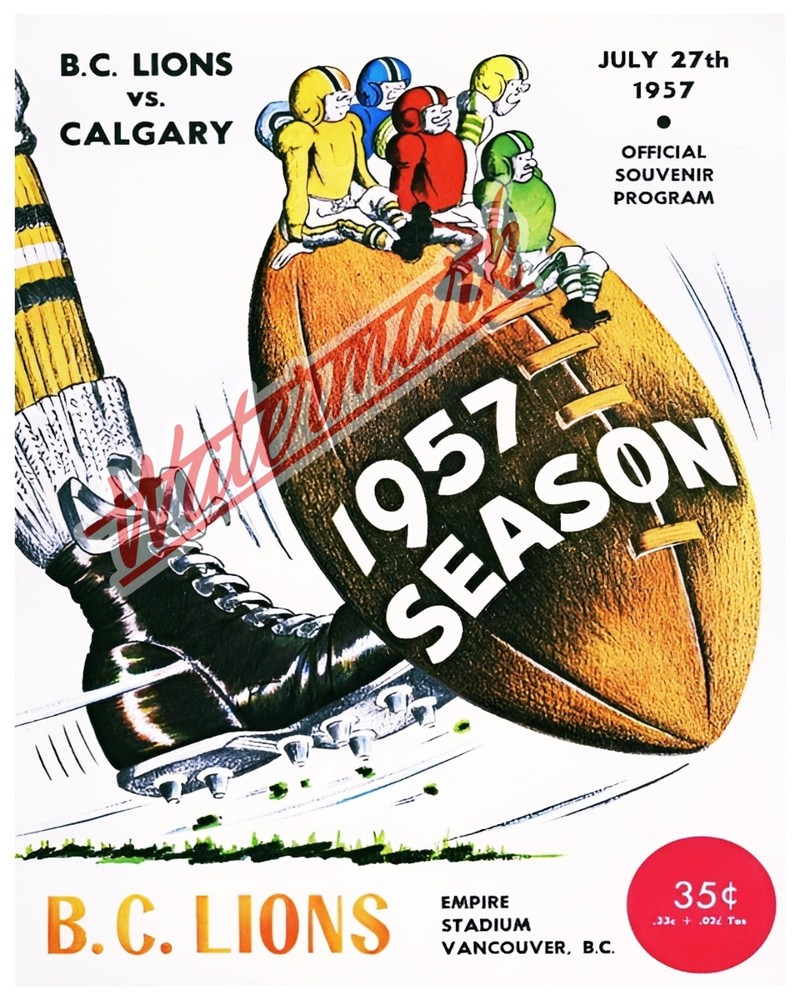 CFL 1957 B.C. Lions Game Program Cover ART Print Color REPRINT 8 X 10 Photo Pic