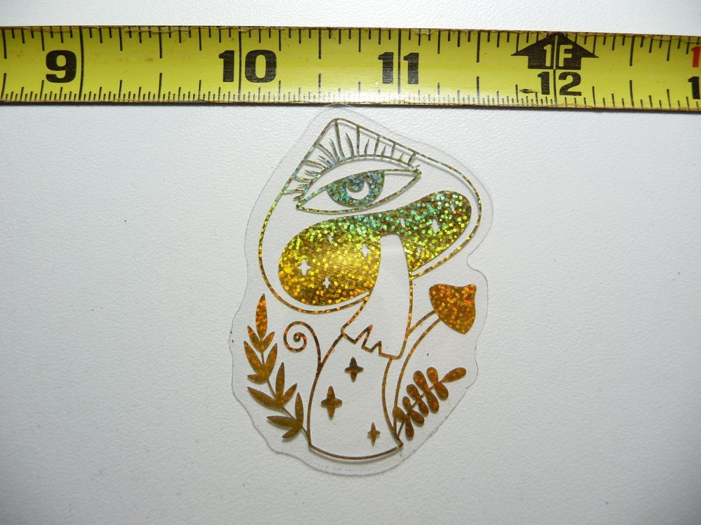 HOLOGRAPHIC MUSHROOM EYE LEAVES STICKER DECAL REFLECTIVE SHINY BEAUTIFUL