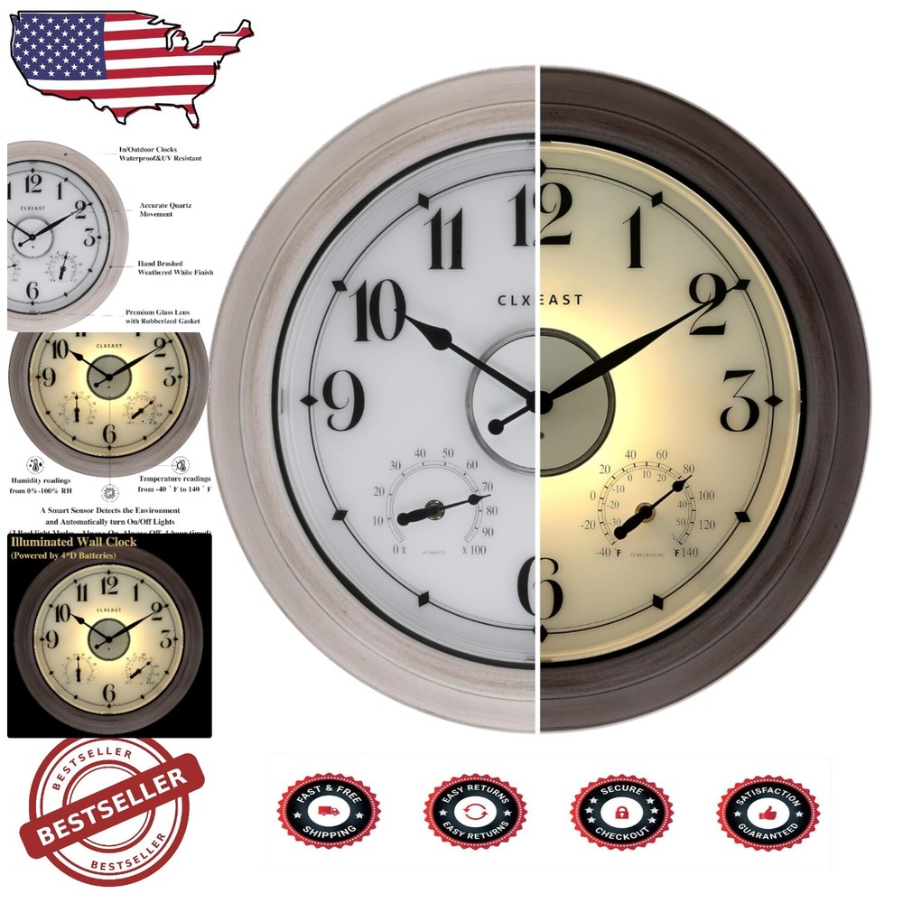 Elegant 18-Inch Outdoor Smart Clock with Weather Station and Lighting