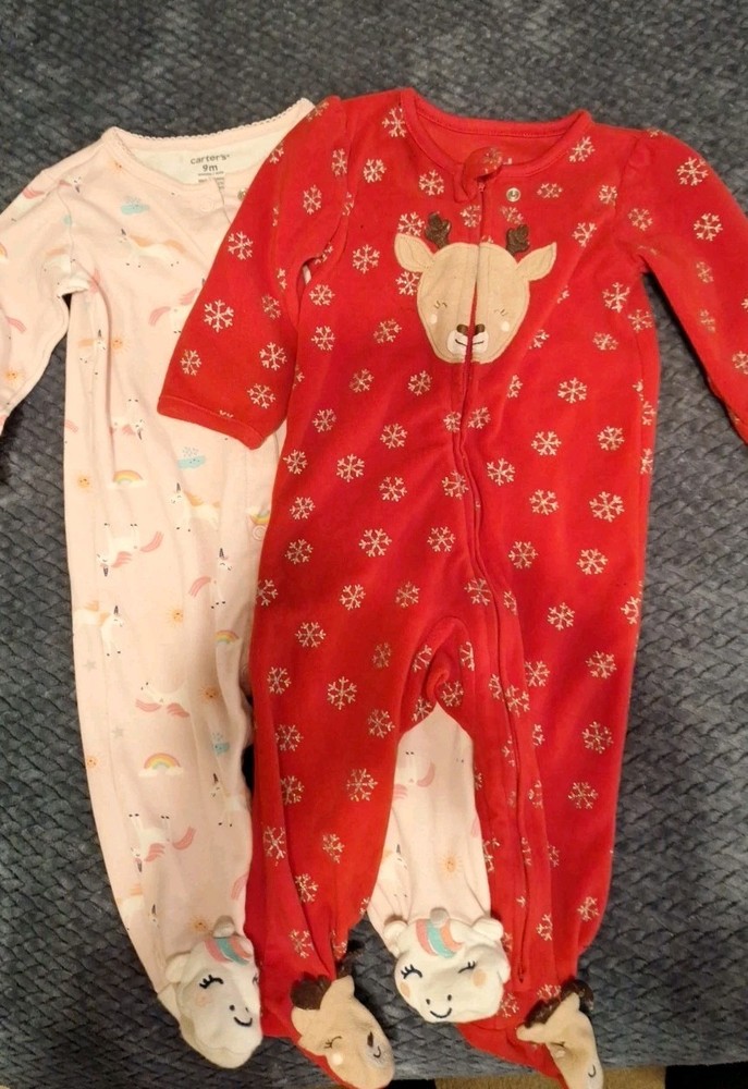 Lot Of 2 Baby Girls Sz 9 Months Sleepers/Pajamas Sets Carters-Child Of Mine