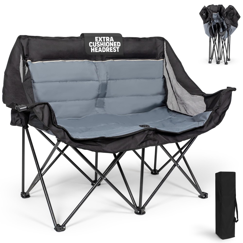 Double Camping Chair with Padded Head and Neck Support for Outdoor Comfort