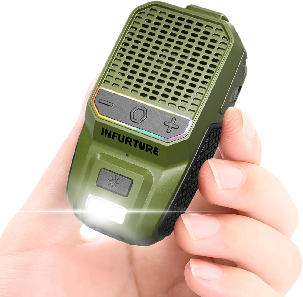 Portable Clip-On Bluetooth Speaker with RGB Lights & Flashlight for Hands-Free Use