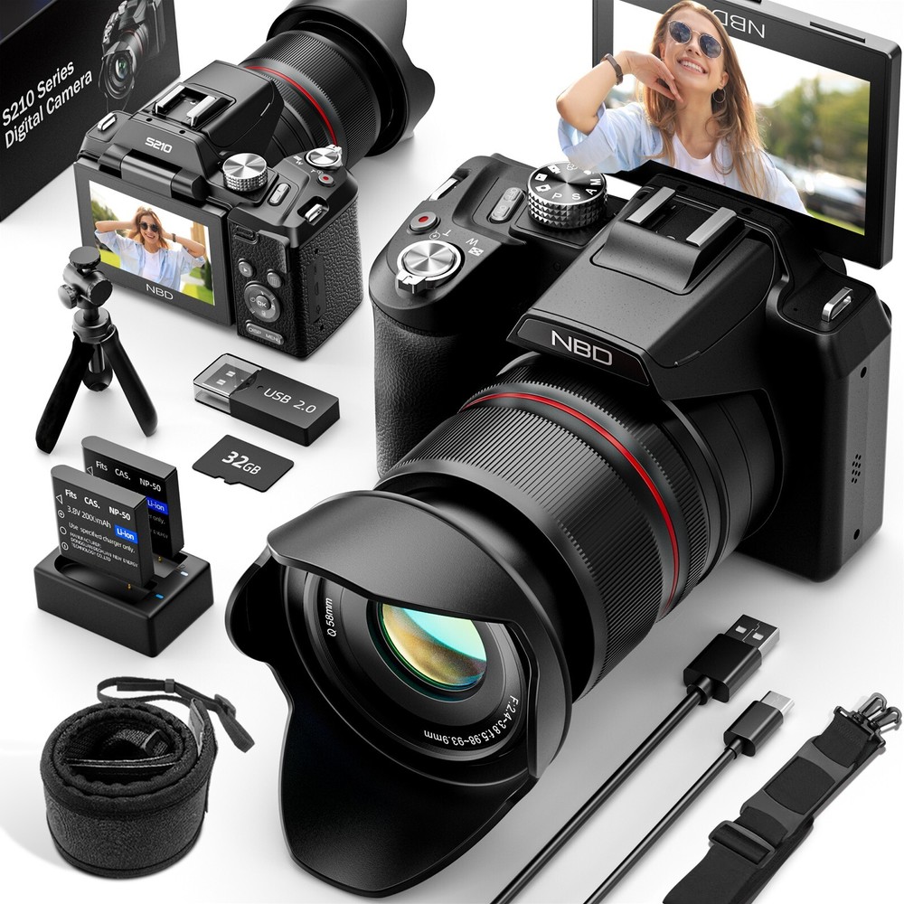 5K Digital Cameras 64MP Optical Zoom WiFi App Control 2 Batteries for Vlogging