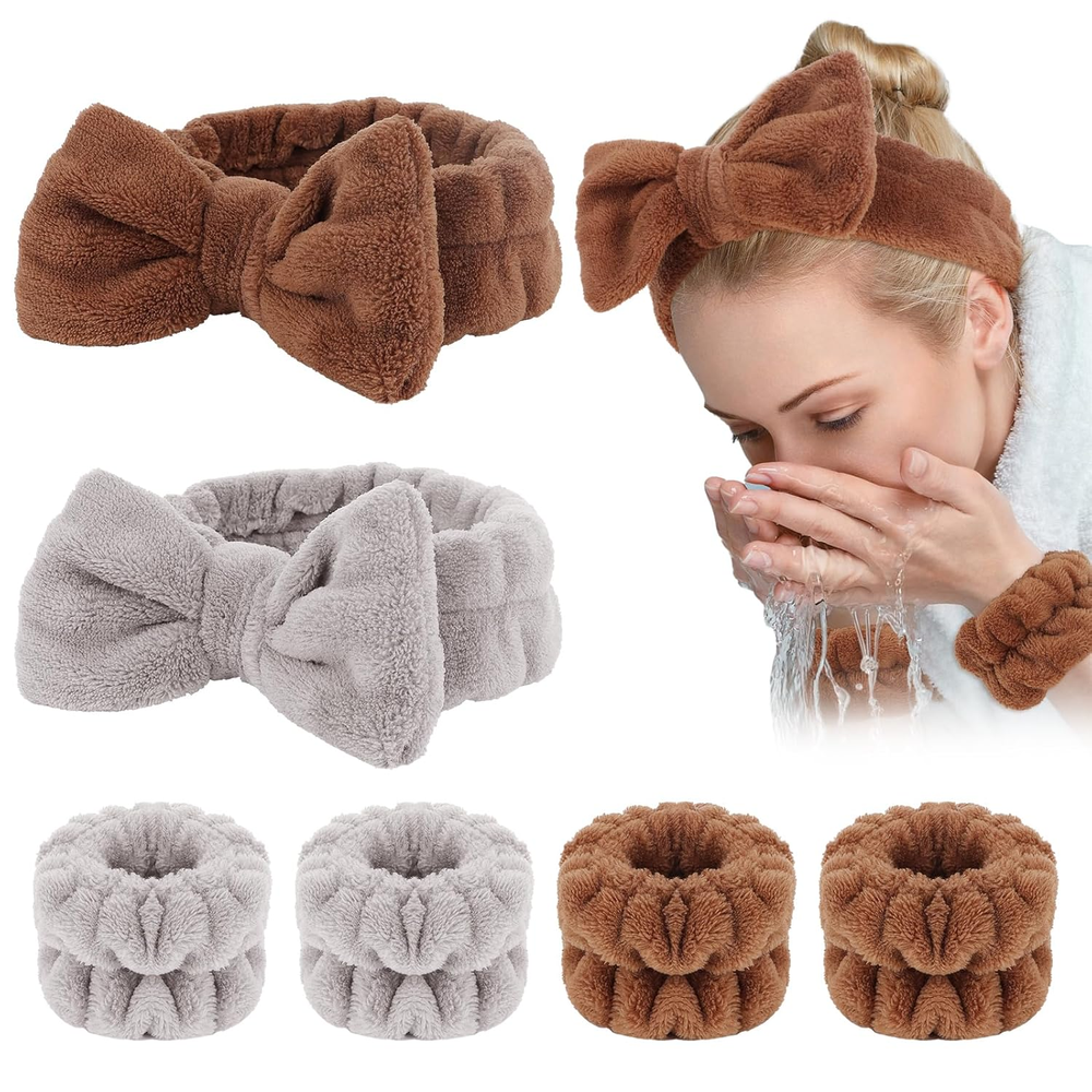 WHAVEL 6PCS Spa Headband & Wristband Set for Face Wash & Skincare