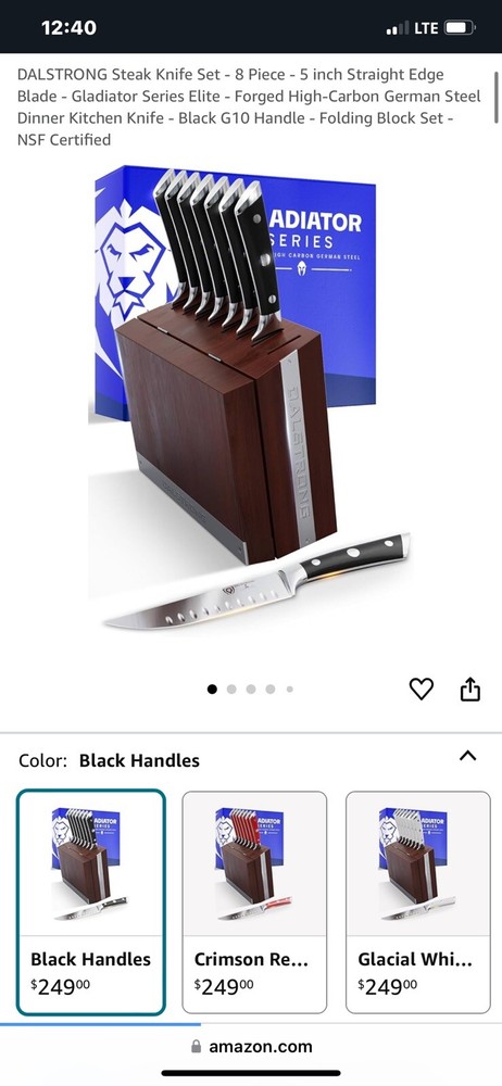 Dalstrong Gladiator Series 8-Piece Black Steak Knife Set Brand New