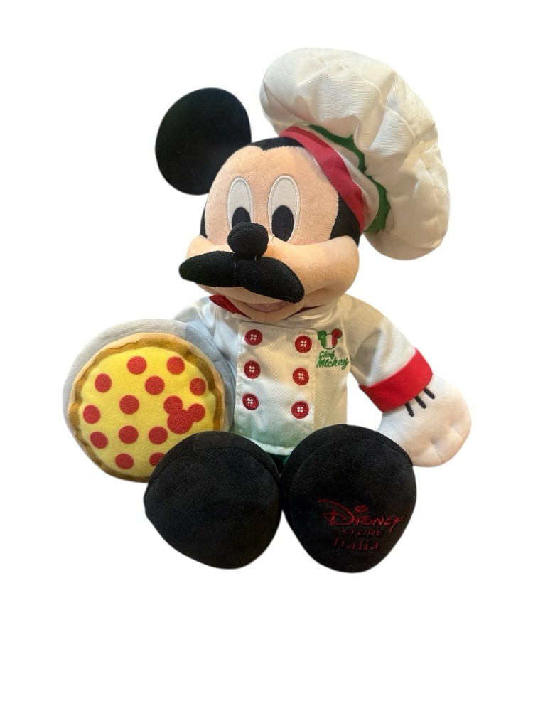 Disney Store Plush Italia Mickey Mouse Pizzeria in Full Chef Outfit Rare!
