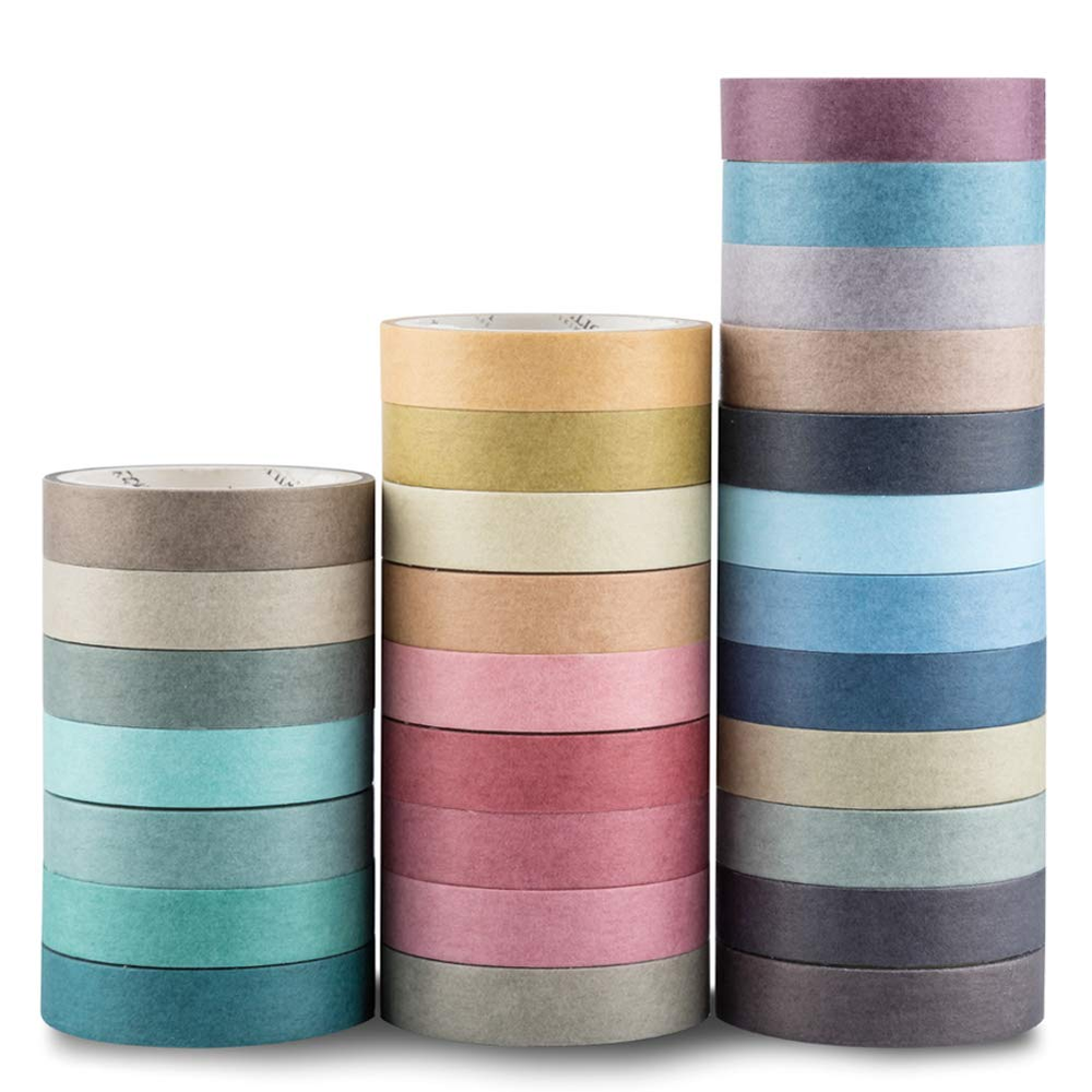 Juego de cintas Morandi Washi - 28 rollos para manualidades, revistas y álbumes de recortes