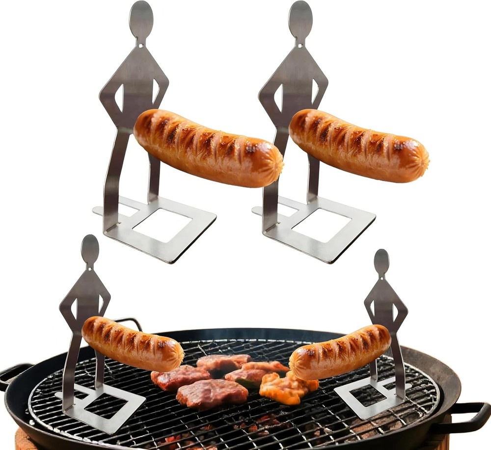 2 PCS Funny BBQ Stand Man Hot Dog Holder,Portable Hot Dog Roaster,Reusable Stain