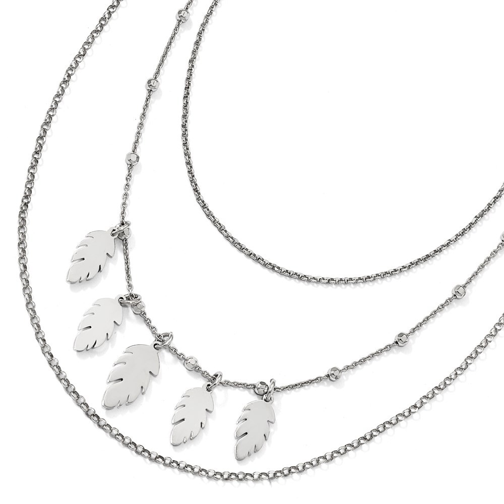925 Sterling Silver Polished Leaf Multi-Strand Necklace 18