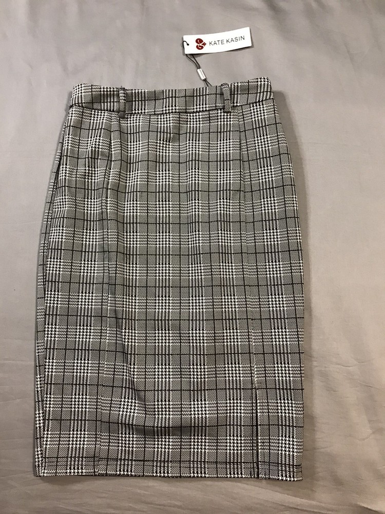 Kate Kasin Womens Small Black White Plaid Skirt