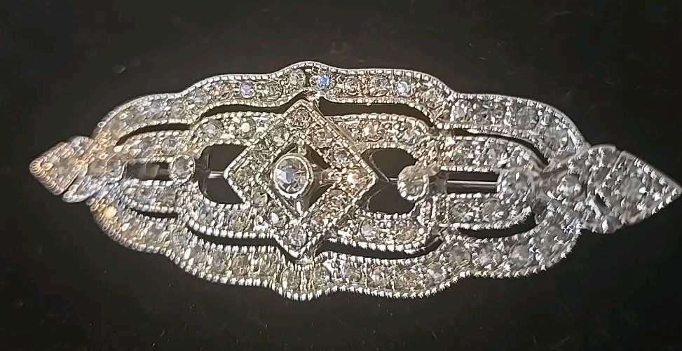 Vintage Rhinestone Brooch Pin Bar Art Deco Victorian PCI 2.5 Inches