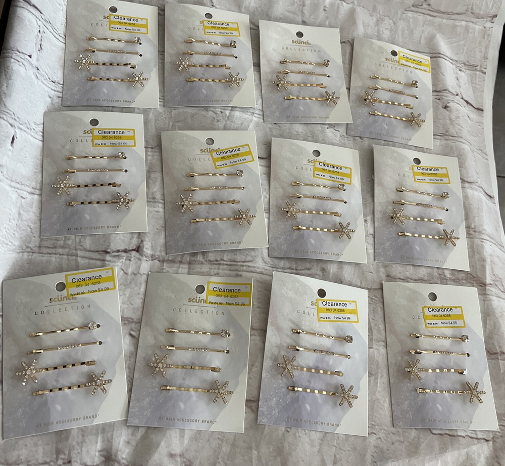 12 Sets Scunci Snowflake Hair Bobbi Pin Christmas Clip Rhinestone Wholesale Lot