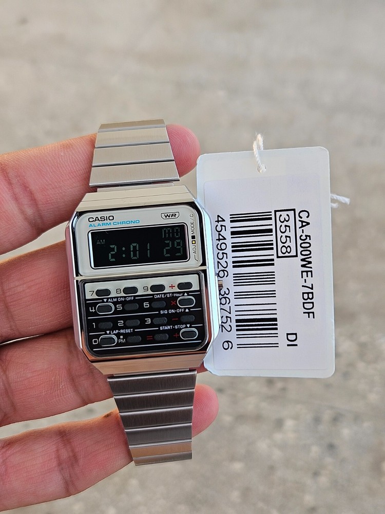 Casio CA-500WE-7BDF Vintage Calculator Watch Silver Stainless Steel – New with T