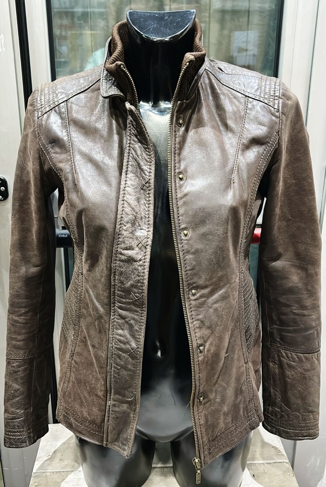 Vintage Brown Leather Jacket for Women Size 34 LLD494