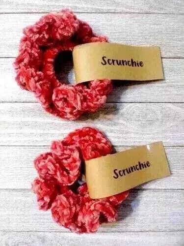 crochet handmade hair scrunchies velvet pony tail holder cranberry 2pc