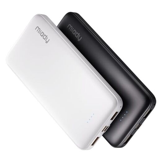 10,000mAh 2-Pack Dual USB-C Fast Portable Charger Black White