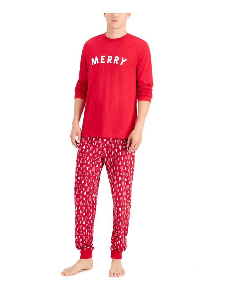 FAMILY PJs Mens Red Long Sleeve Top Cuffed Pants Pajamas Big & Tall 2XB