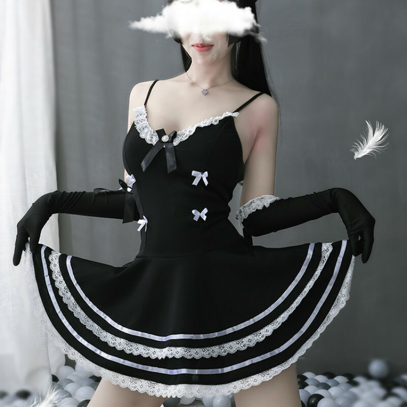 Sexy Sweet Lingerie Slip Dress Backless Maid Cosplay Uniform Nightwear Babydoll