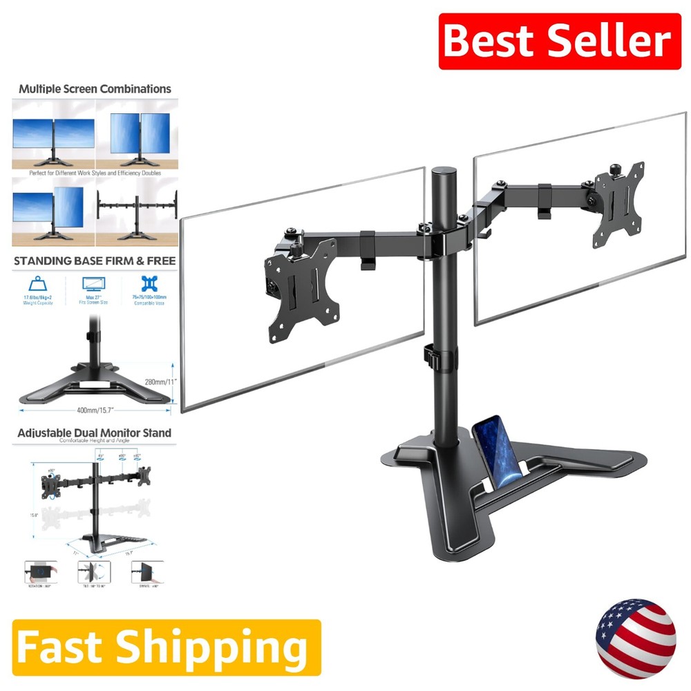 Dual Monitor Stand Freestanding Height Adjustable Desk Mount for 2 Screens